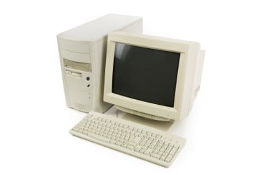 Old, bulky desktop computer and monitor on which Active Directory would run.