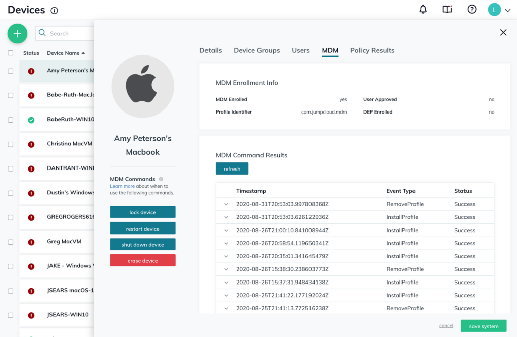 mdm dashboard jumpcloud