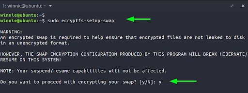 To encrypt the swap space, simply run the command: