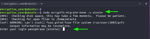 When you are prompted for the passphrase, provide the user account’s login password and hit “ENTER”.