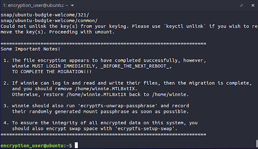 Une fois le cryptage du fichier terminé avec succès, certaines instructions seront imprimées sur le terminal pour vous guider dans les prochaines étapes à suivre. Nous suivrons ces étapes ci-dessous pour terminer gracieusement l'ensemble du processus.