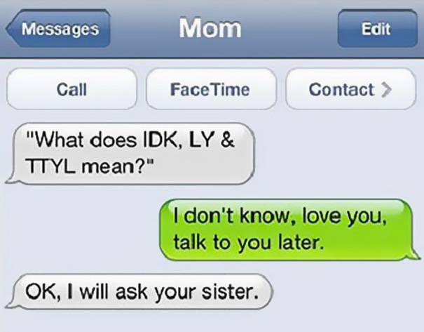 Text thread between a mother and one of her children.