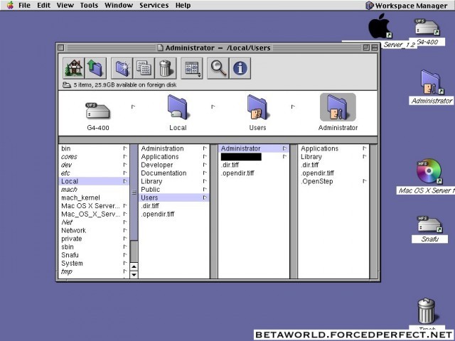 Admin folder opened on an older Mac.