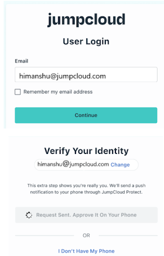 Screenshot of JumpCloud user login