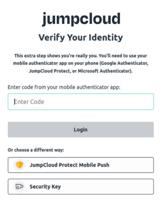 JumpCloud Protect app login screen