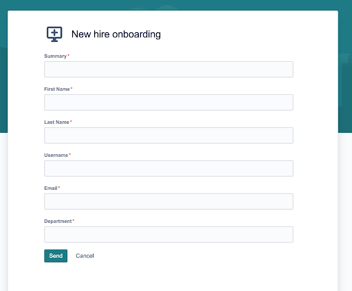 Screenshot of JumpCloud's new hire onboarding form