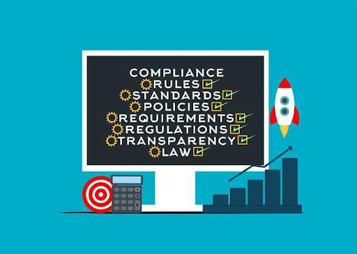 Compliance checklist that reads: Rules, standards, policies, requirements, regulations, transparency, law