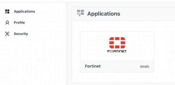 Fortinet application in JumpCloud user console