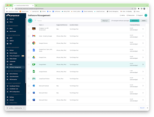 JumpCloud software management screenshot