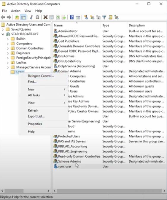File folder of Active Directory users and computers