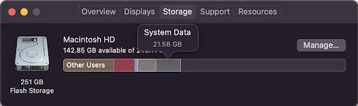 screenshot of mac storage pop up