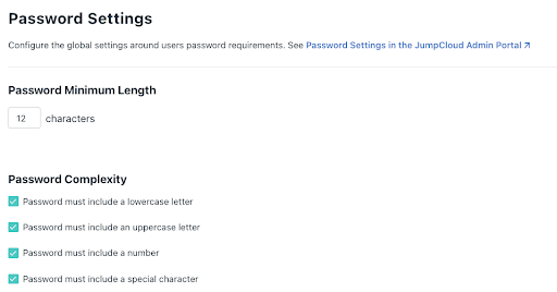 screenshot of password settings