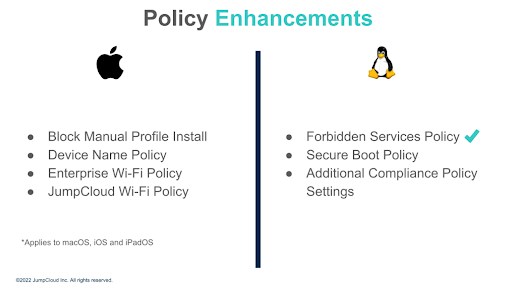 table showing policy enhancements between Apple and Linux