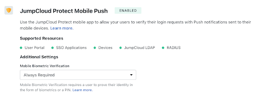 screenshot of JumpCloud protect mobile push