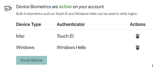 screenshot of device biometrics in JumpCloud