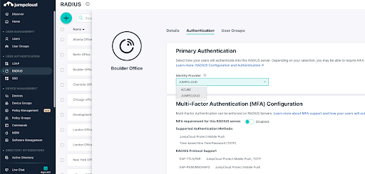 screenshot of JumpCloud primary authentication