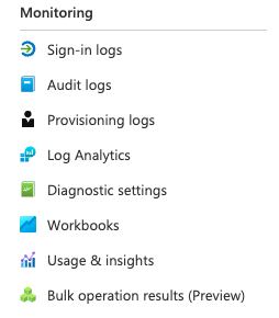 Screenshot of reports available in Azure Active Directory