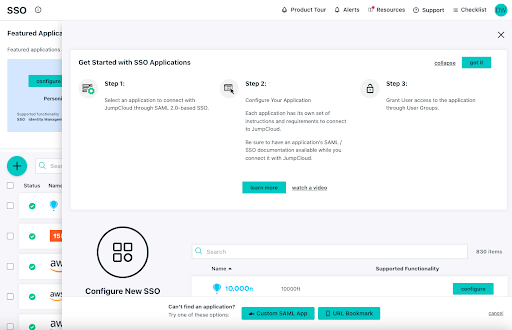 Configuring SSO applications in JumpCloud