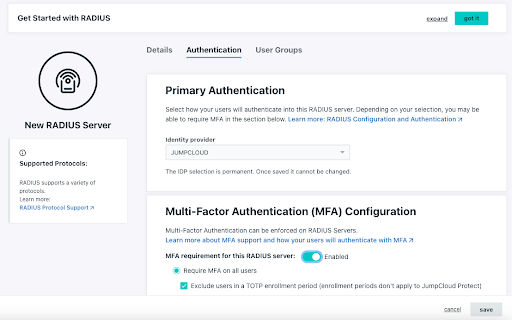 RADIUS and MFA configuration in JumpCloud