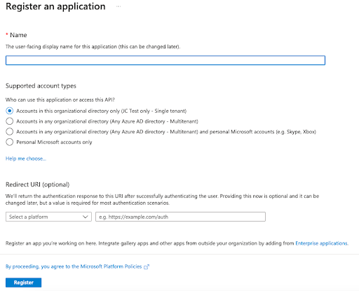 Registering an application and enable single sign-on in Azure AD