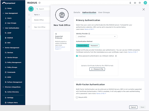 screenshot of primary authentication