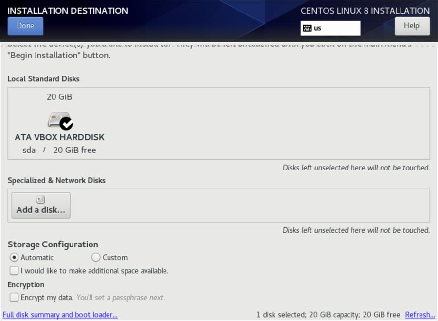 Installation UI for Centos 8