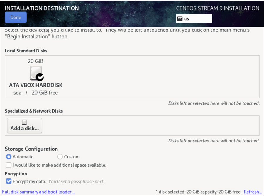 Installation UI for CentOS 9