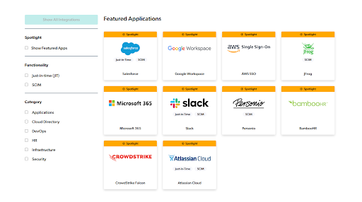 Examples of some of JumpCloud’s most popular SSO-enabled applications.