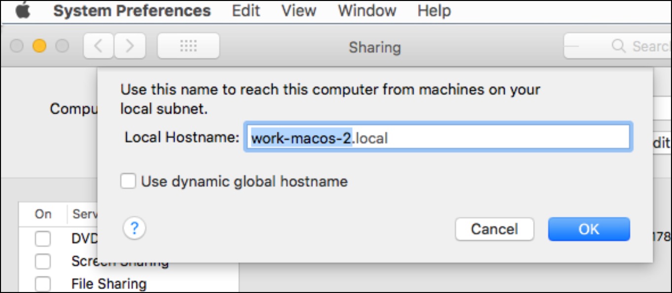 Sharing Settings in macOS System Preferences. 