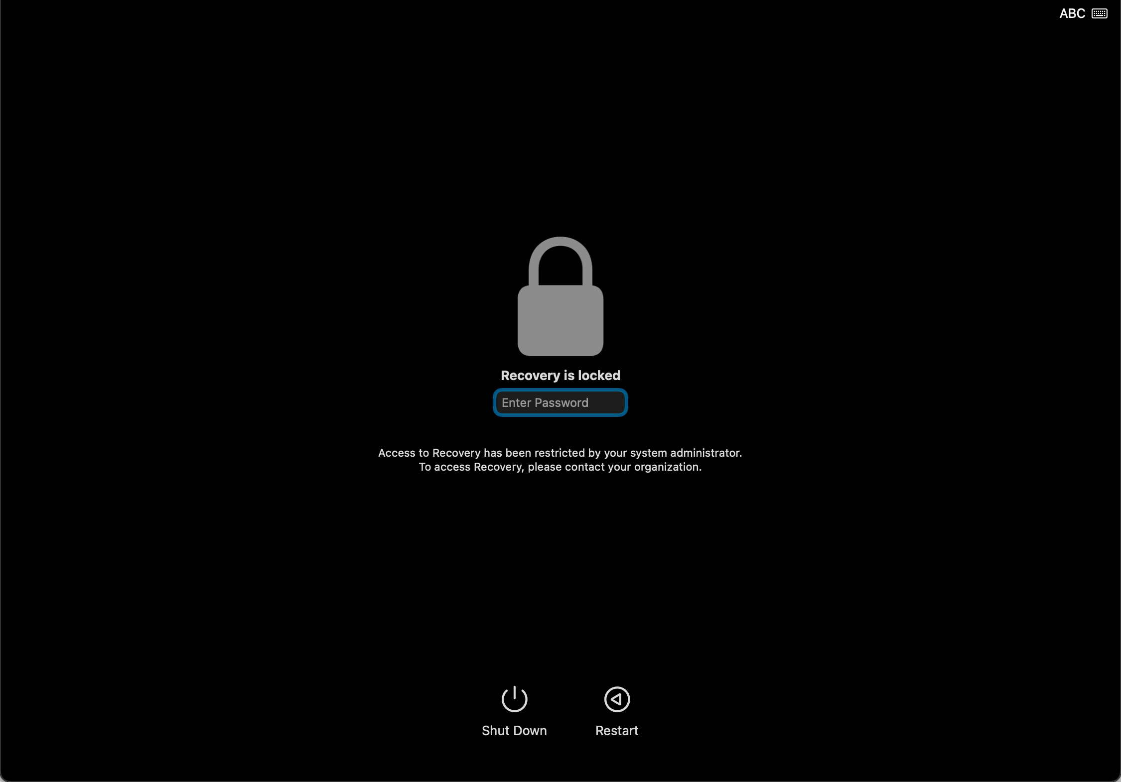 Recover is locked screen displayed on a Mac. 