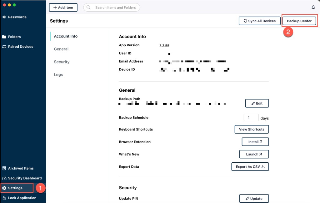 A screenshot showing Settings in the Legacy Password Manager Desktop App.