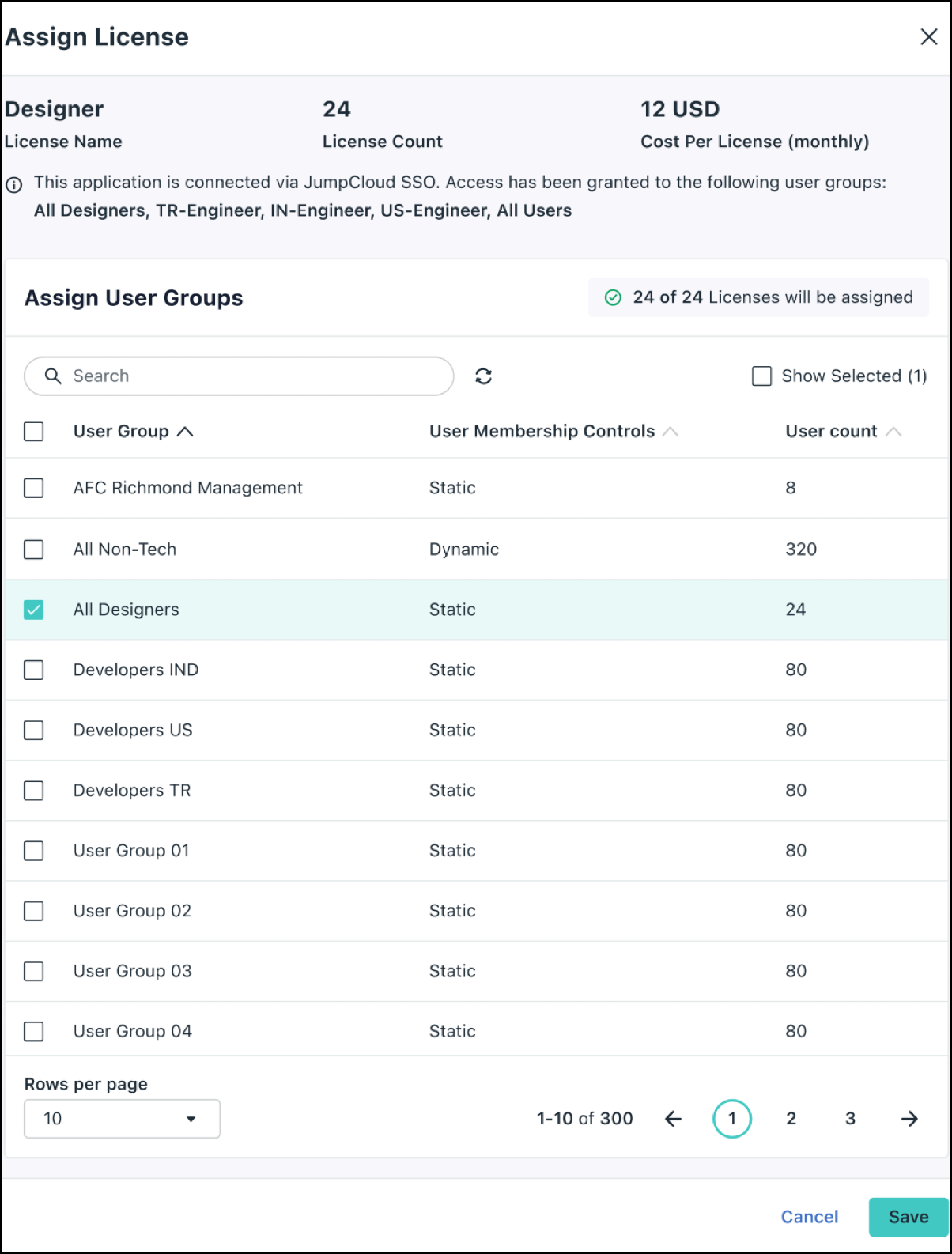 The Assign License screen