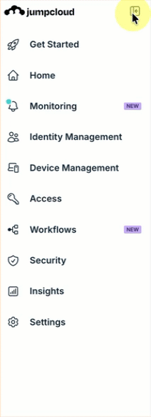 Admin Portal left navigation collapsing and expanding