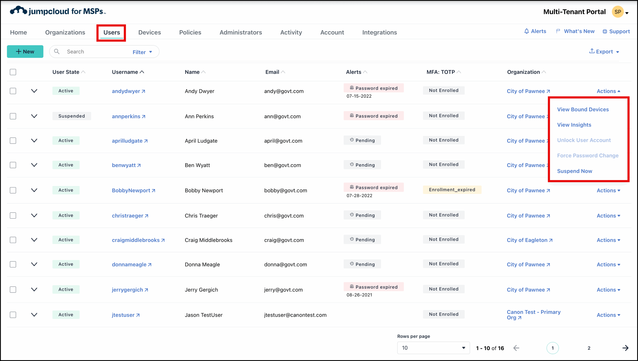 This image displays the User Options in the User tab of the MTP