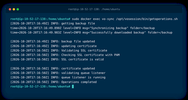 Successful getoperations.sh output ending with Operations completed