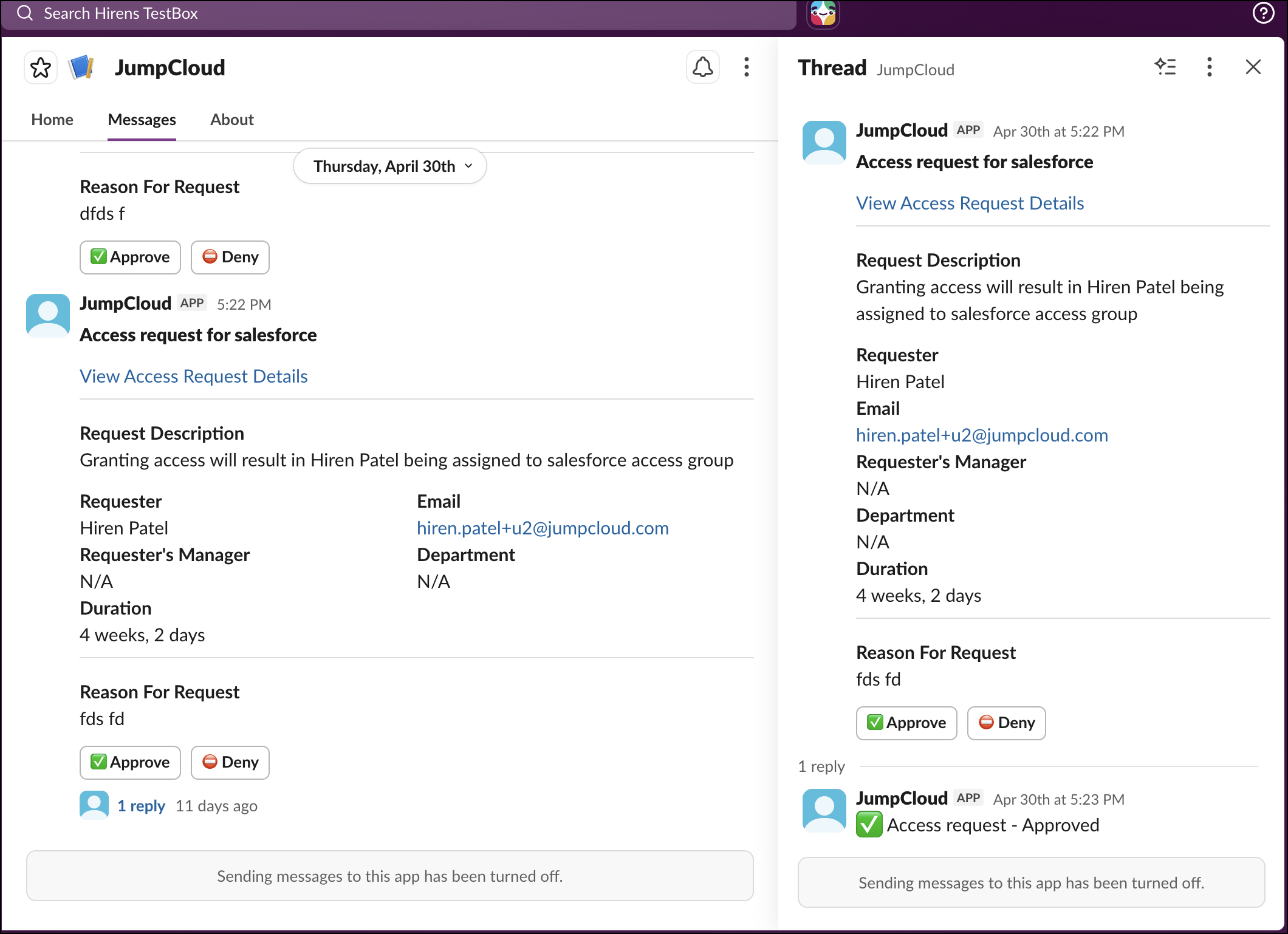 The image displays the direct message received in SLack.