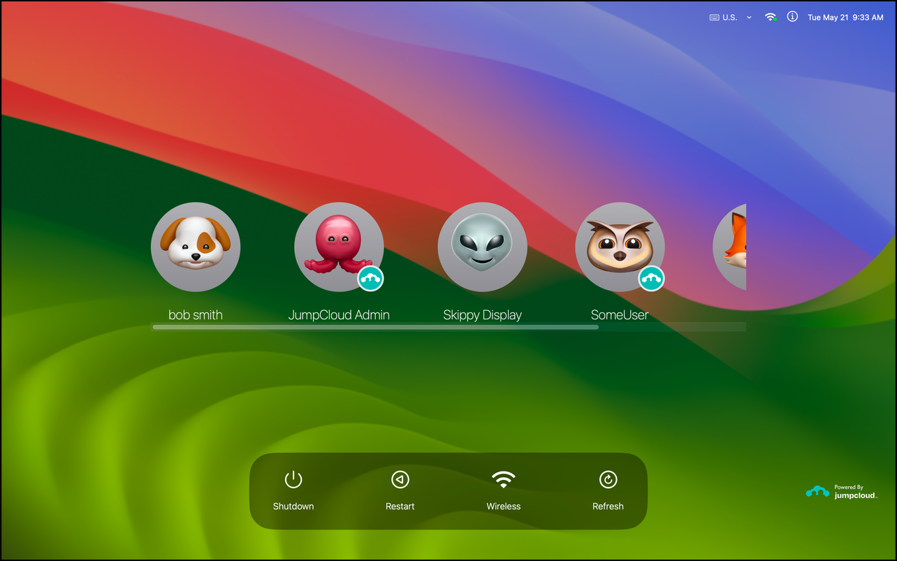 The JumpCloud macOS device login window with SSAO enabled.