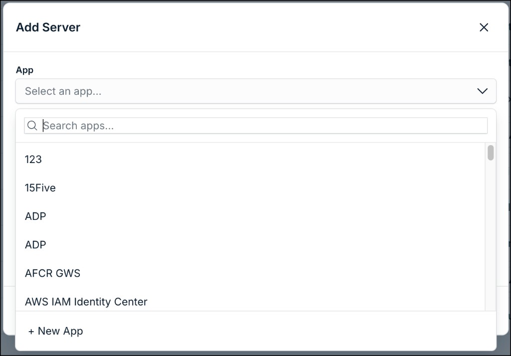 Add Server modal in the AI Gateway Admin Portal.