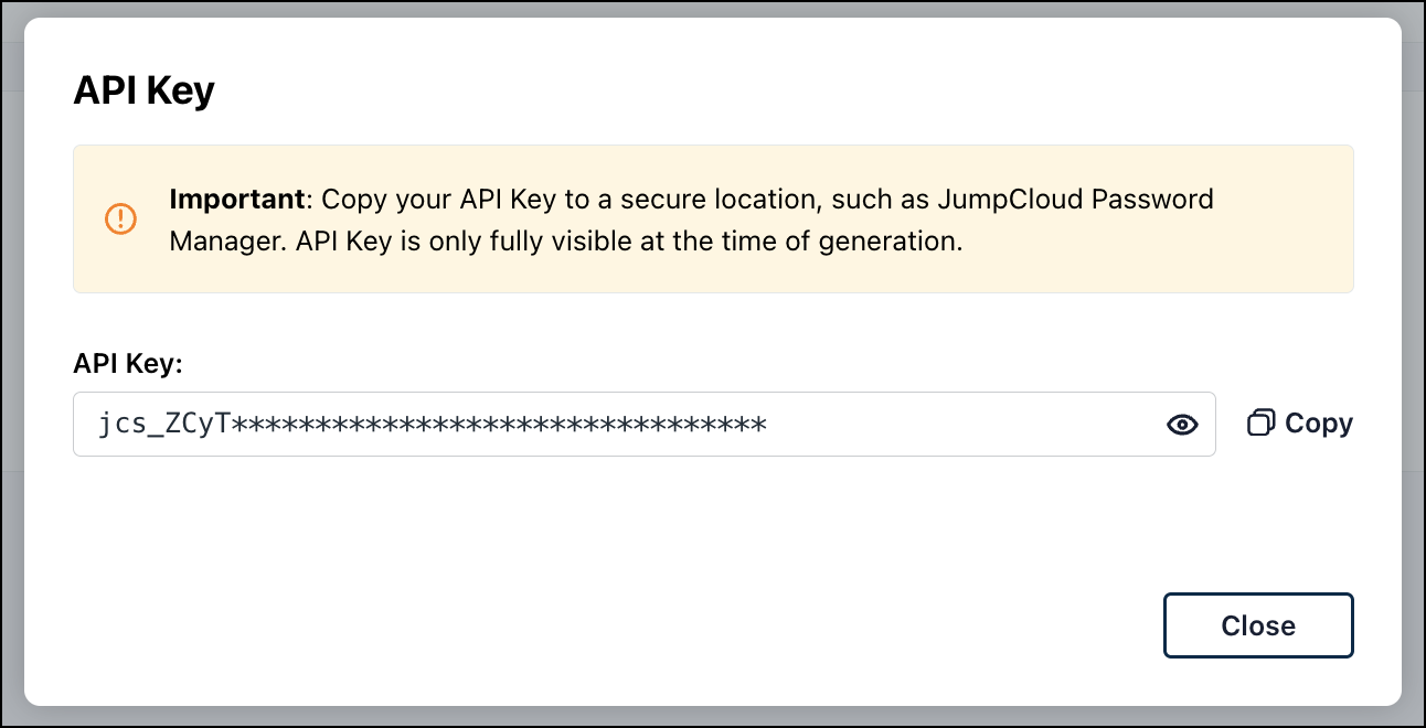 A screenshot showing API key in service account.