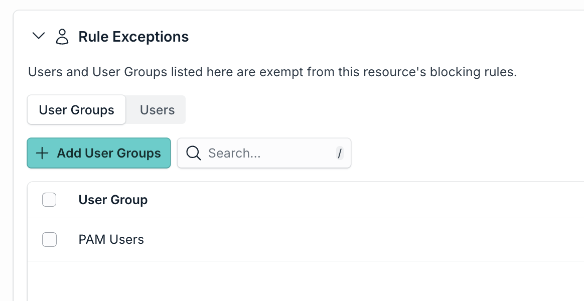Rule Exceptions card