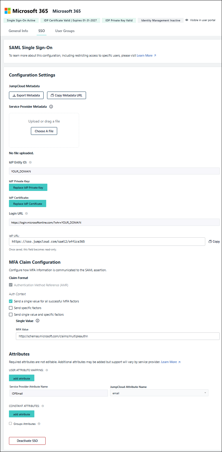 M365 SSO Config