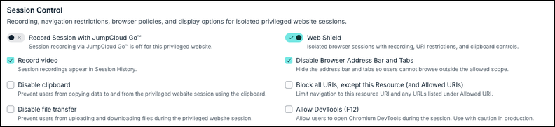 Session Control with Disable file transfer unchecked