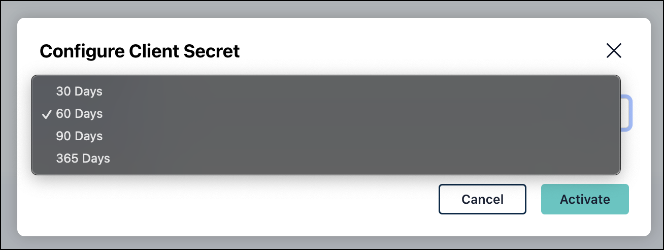 A screenshot showing the client secret lifetime window in service accounts