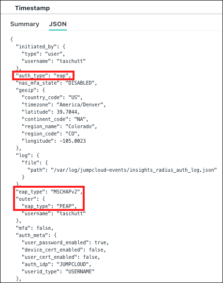 A screenshot showing JumpCloud logs.