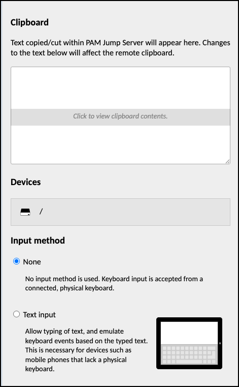 Session side menu with Devices section