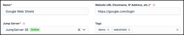 General card of the Privileged Website form