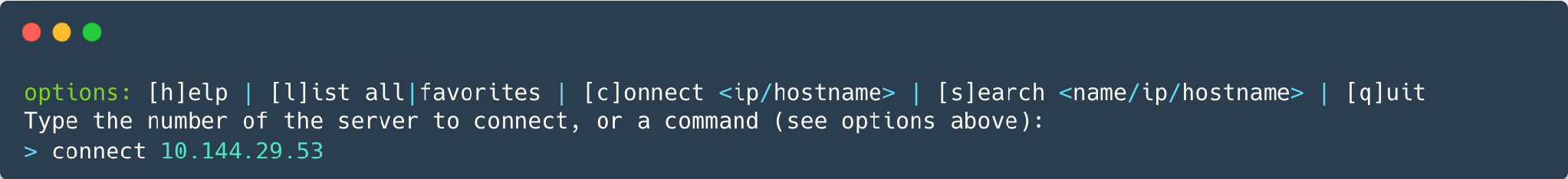 Connecting to a resource from the Servers List.