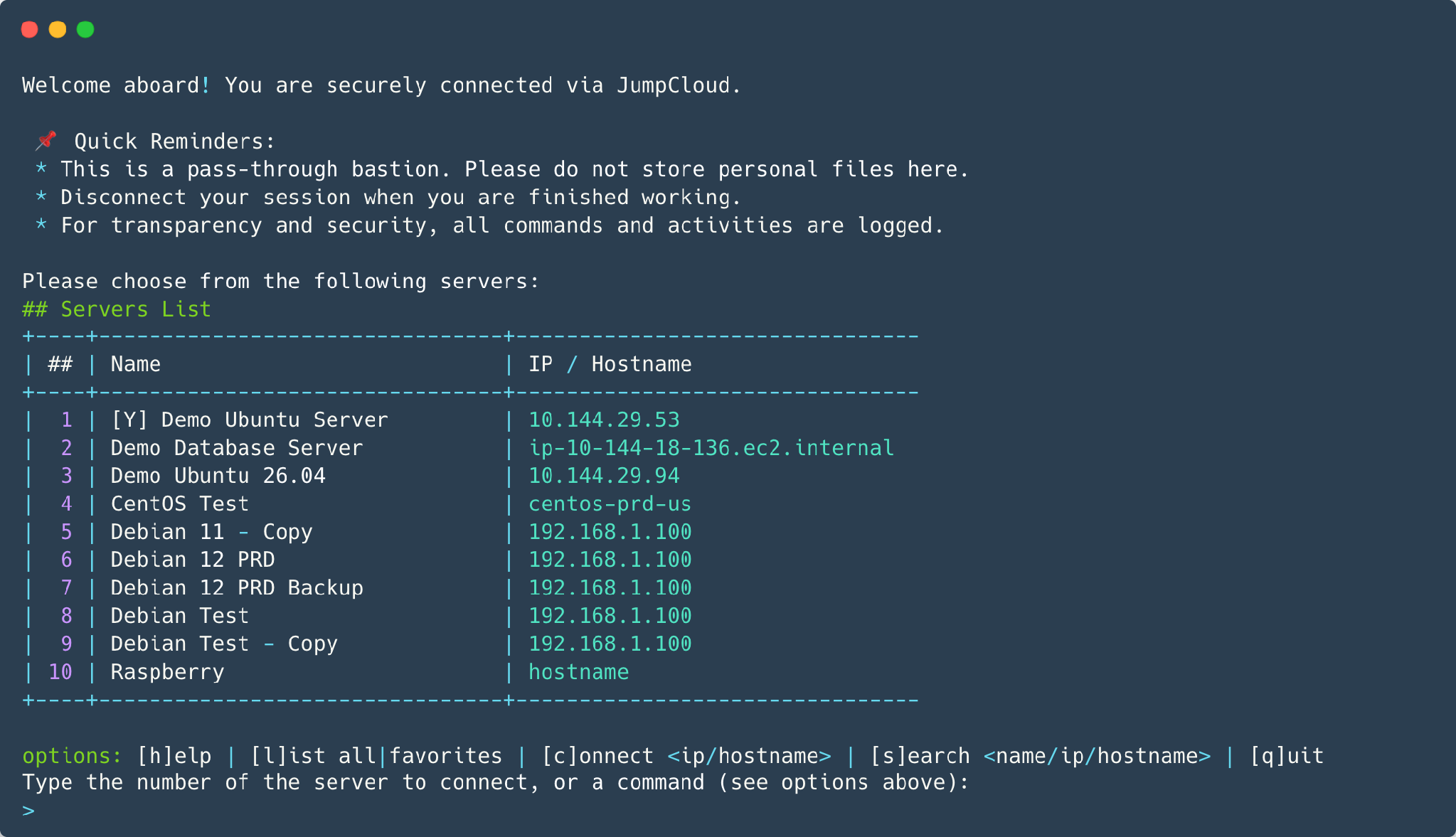 Servers List in the terminal after approval.