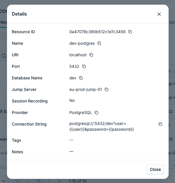 Database Details dialog.
