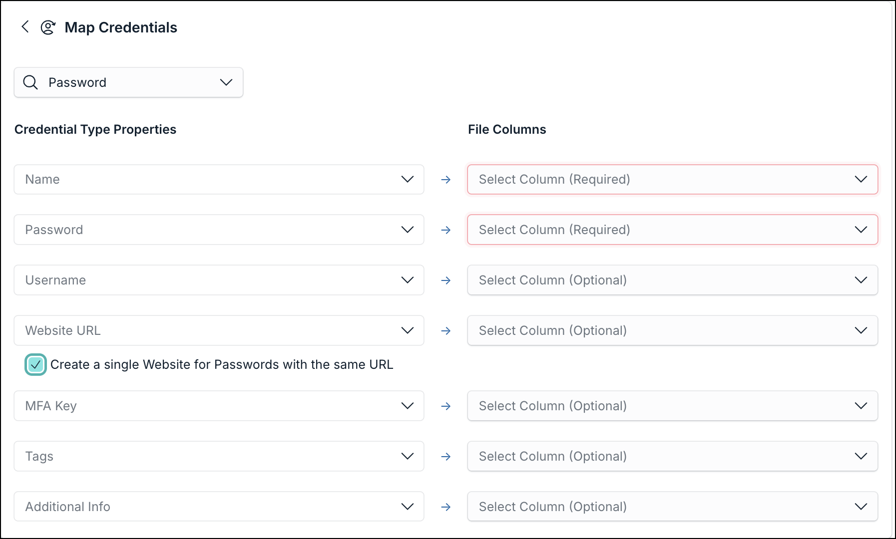 Mapping Website URL for password credentials
